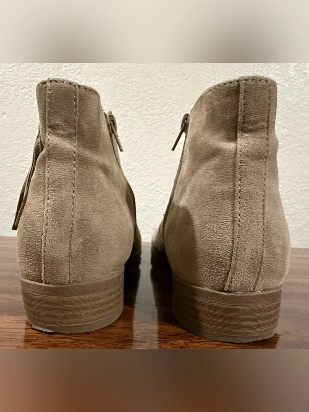 G by Guess Light Taupe Suede Fringe Ankle Booties